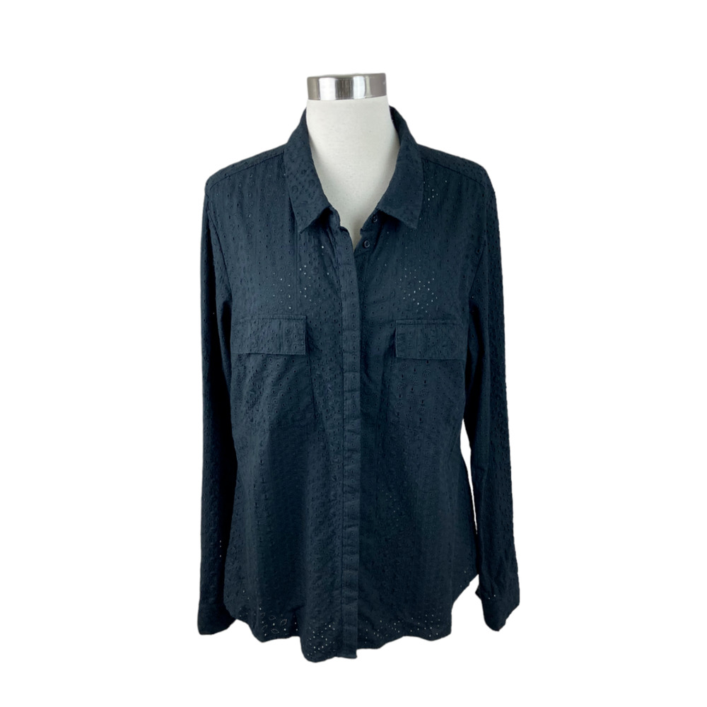 Long Tall Sally US 10 Black Eyelet Button Front Shirt
